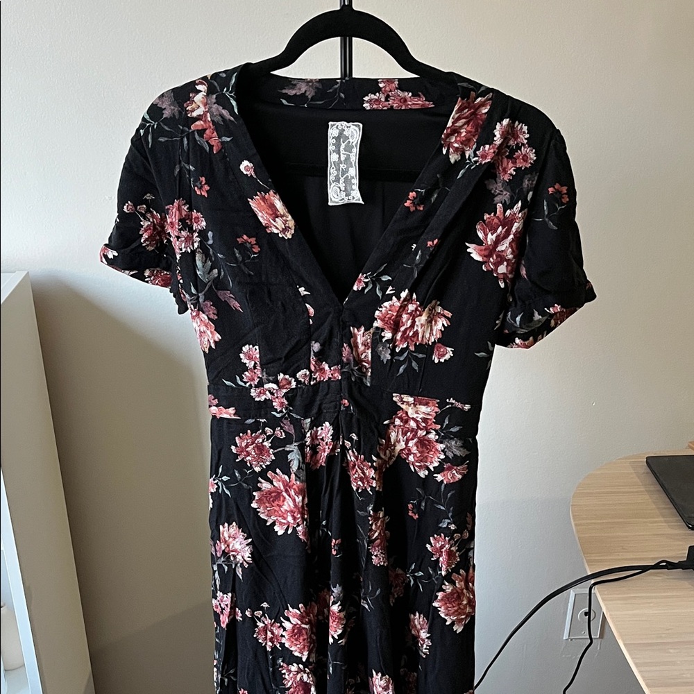 Sadie & Sage Black Dress with Pink Floral Pattern